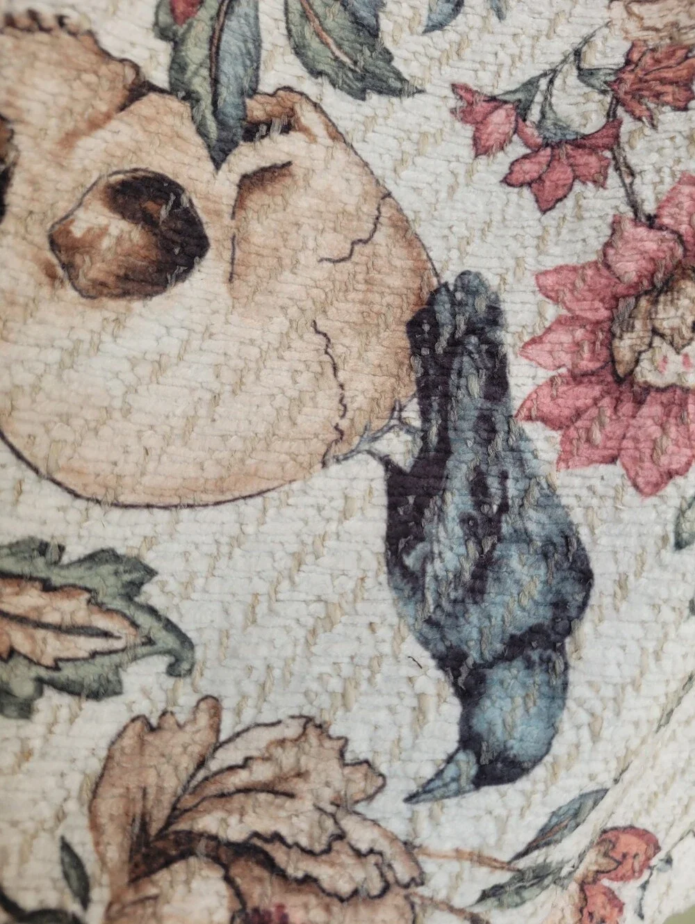 Tahari Cream Halloween Throw with Skulls, Crows And Pink & Green Floral Motif
